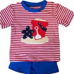 Red & White Striped Kids Matching Set with Blue Trim
